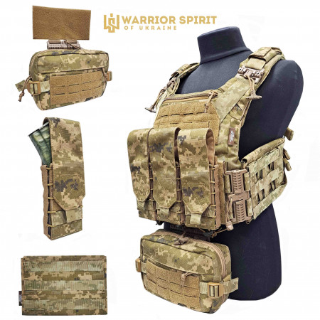 Плитоноска тактична Warrior Spirit з підсумками WS-MP3 Pixel